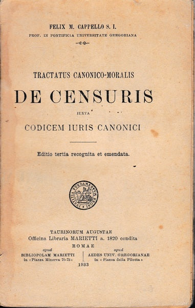 De Censuris. Iuxta codicem iuris canonici - copertina