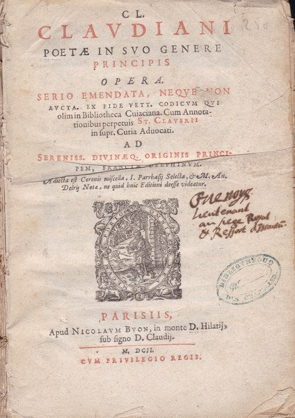 Cl. Claudiani poetae in suo genere principis opera sero emendata (..) - copertina