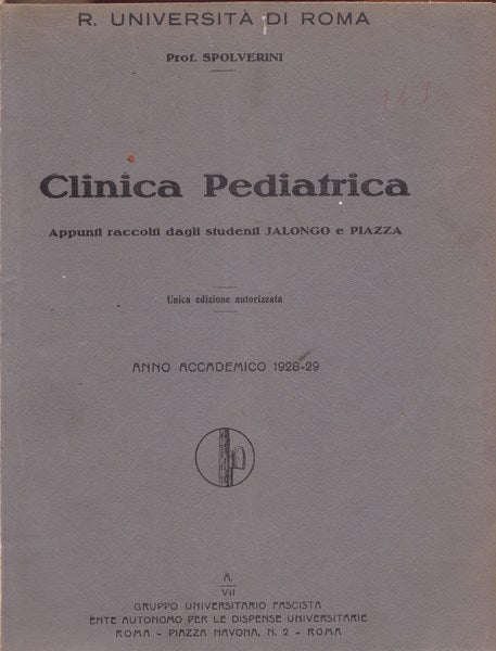 Clinica pediatrica (Appunti universitari dattiloscritti) - copertina