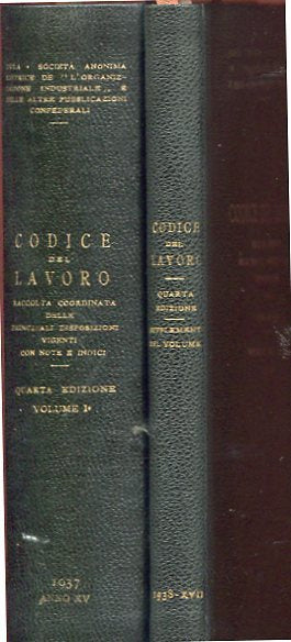 Codice del lavoro volume I° (con volume di supplemento) - copertina