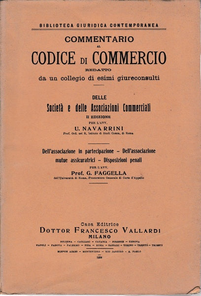 Commentario del codice di commercio. Società e delle Assicurazioni commerciali - copertina