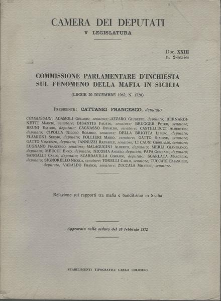 COMMISSIONE PARLAMENTARE D'INCHIESTA SUL FENOMENO DELLA MAFIA IN SICILIA. XXIII - copertina