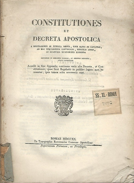 CONSTITUTIONES ET DECRETA APOSTOLICA - copertina