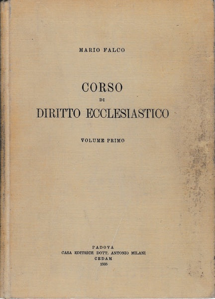 Corso di diritto ecclesiastico. Volume primo - copertina