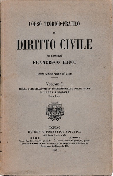 Corso teorico-pratico di Diritto civile. Dieci volumi (in undici tomi). - copertina