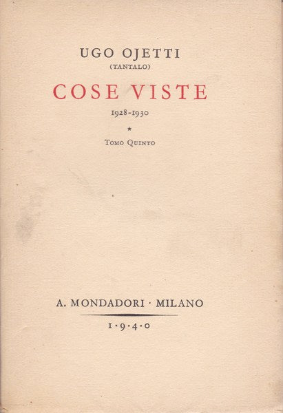 Cose viste (1928-1930). Tomo quinto. - copertina