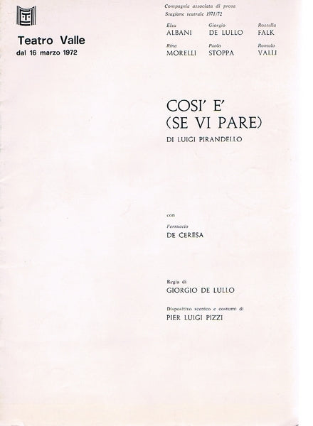 COSI' E' (SE VI PARE) - copertina