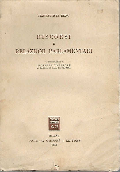 DISCORSI E RELAZIONI PARLAMENTARI - copertina