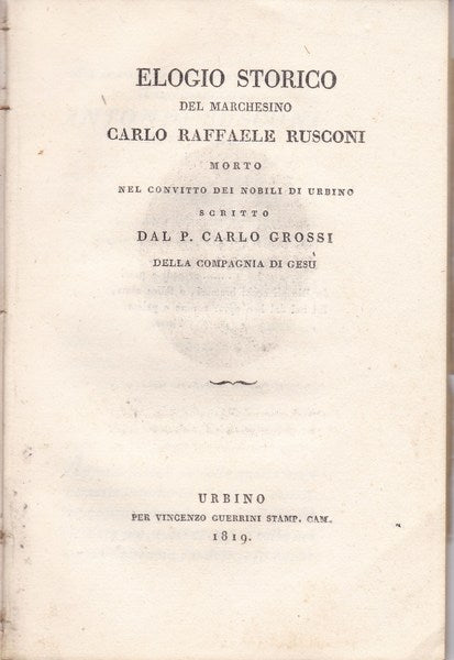 Elogio storico del Marchesino Carlo Raffaele Rusconi - copertina