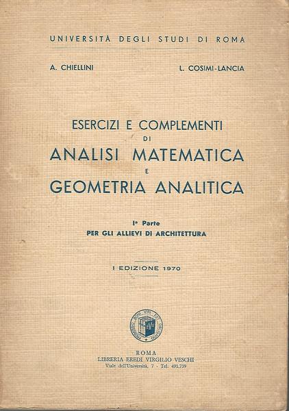 Esercizi e complementi di analisi matematica e geometria analitica. I parte - copertina