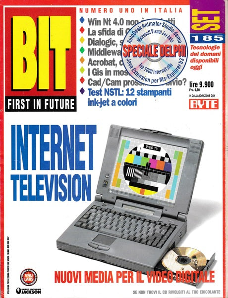 BIT FIRST IN FUTURE: internet television. Rivista. n. 185 Settembre 1996 - copertina