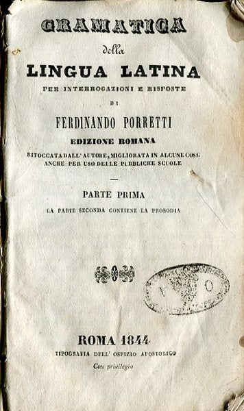 Gramatica della Lingua Latina per interrogazioni e risposte (edizione romana) - copertina