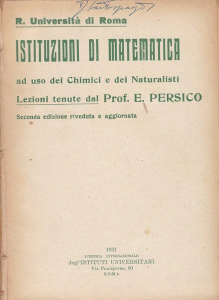 Istituzioni di matematica ad uso dei chimici e dei naturalisti - copertina