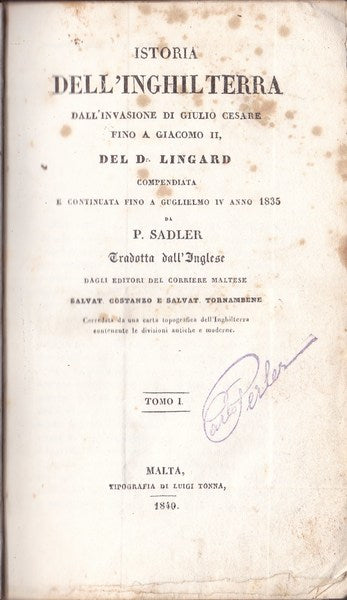 Istoria dell'Inghilterra. Volume I. - copertina