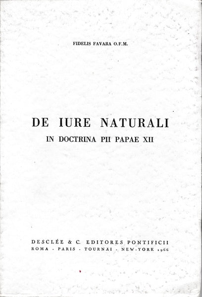 De iure naturali in doctrina PII Papae XII - copertina