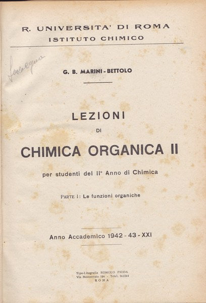 Lezioni di chimica organica II. Parte I: Le funzioni organiche. - copertina