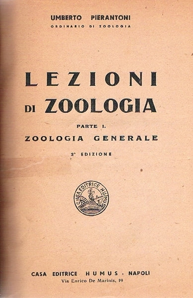 LEZIONI DI ZOOLOGIA. Parte I - Zoologia generale - copertina