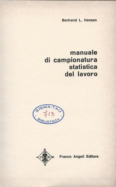 MANUALE DI CAMPIONATURA STATISTICA DEL LAVORO - copertina