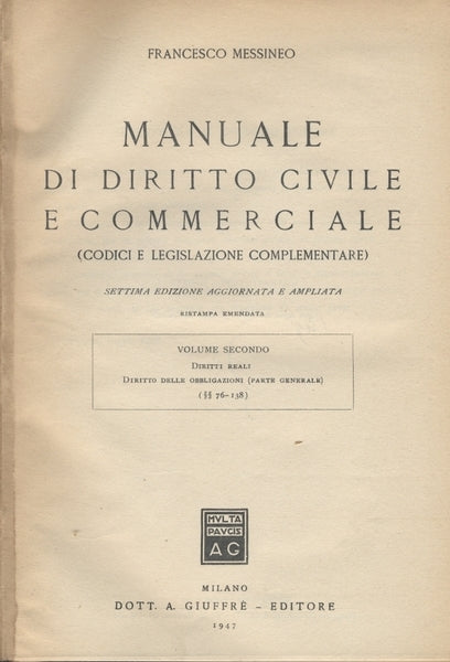 MANUALE DI DIRITTO CIVILE E COMMERCIALE.II-Diritto delle obbligazioni parte gen. - copertina