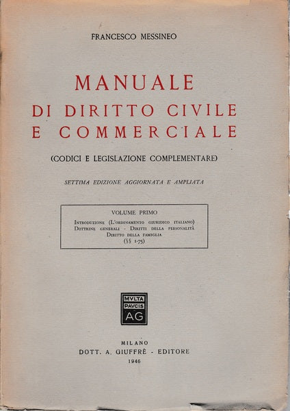 Manuale di diritto civile e commerciale. Volume primo. - copertina