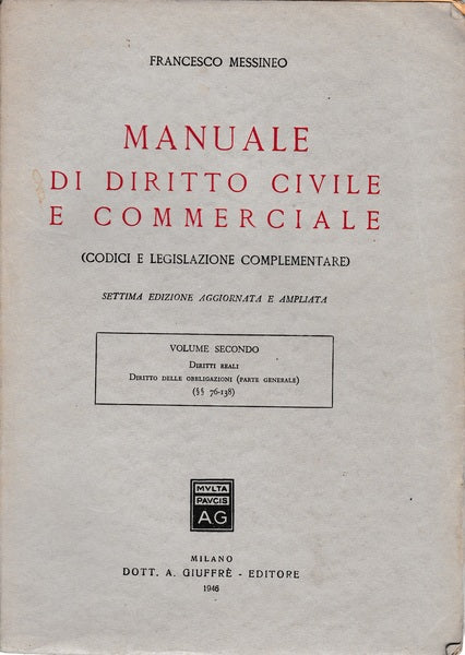 Manuale di diritto civile e commerciale. Volume secondo. - copertina