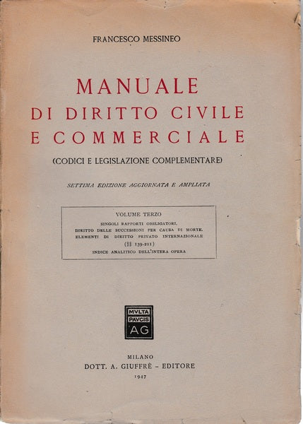 Manuale di diritto civile e commerciale. Volume terzo - copertina