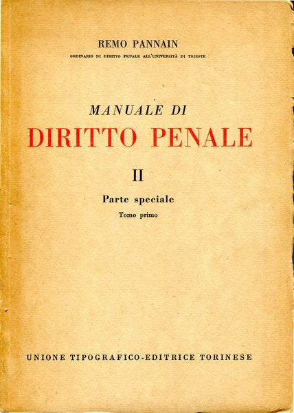 Manuale di Diritto Penale vol. II - Parte speciale Tomo primo - copertina