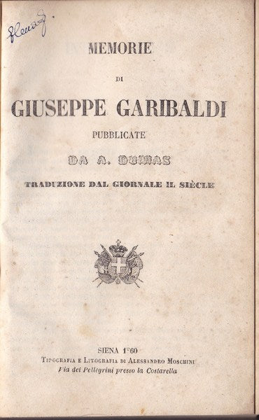 Memorie di Giuseppe Garibaldi pubblicate da A. Dumas - copertina