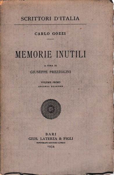 Memorie inutili. Volume primo - copertina