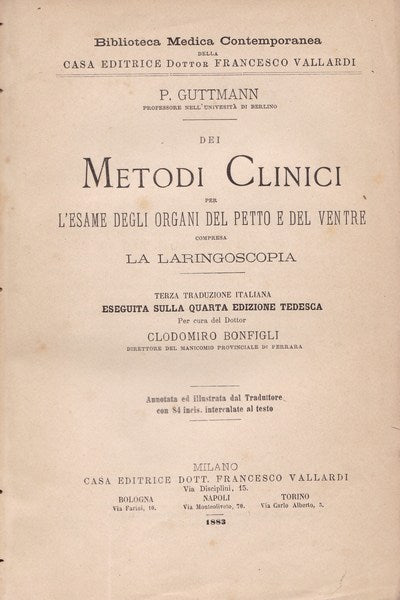 Dei metodi clinici per l'esame degli organi del petto e del ventre - copertina
