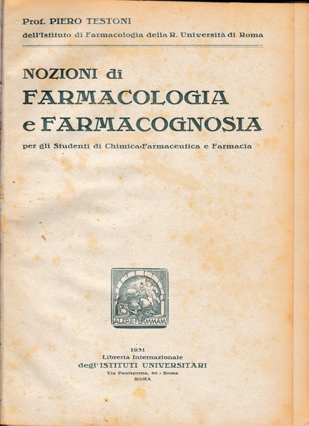 Nozioni di Farmacologia e Farmacognosia - copertina