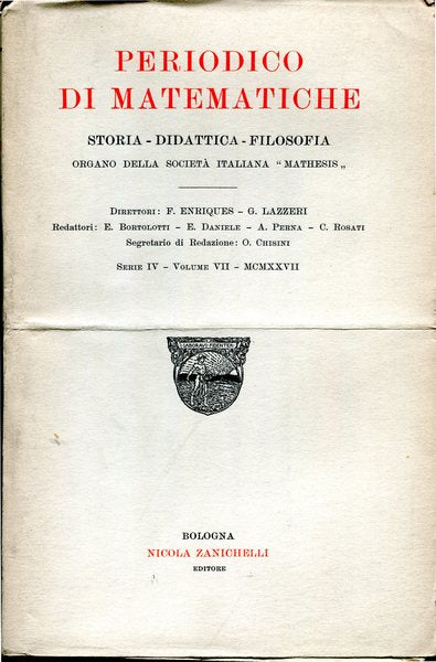 Periodico di matematiche.Storia - didattica - filosofia Serie IV Volume VII 1927 - copertina