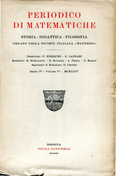 Periodico di matematiche. Storia - didattica - filosofia Serie IV Volume IV 1930 - copertina