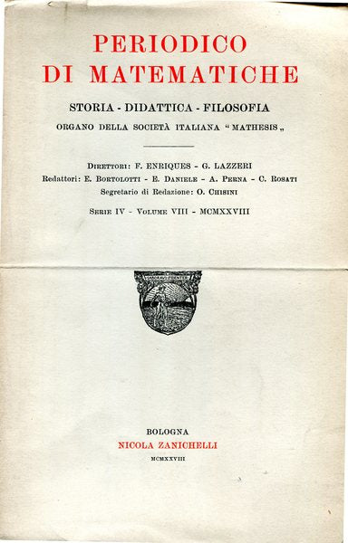 Periodico di matematiche.Storia - didattica - filosofia Serie IV Volume VII 1930 - copertina