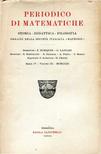 Periodico di matematiche.Storia - didattica - filosofia Serie IV Volume III 1923 - copertina