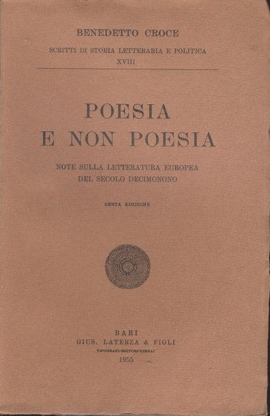 POESIA E NON POESIA. Note sulla letteratura europea del secolo decimo nono - copertina