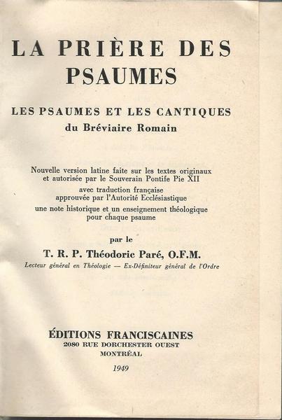 La Priére des psaumes: : les psaumes et les cantiques du Bre´viaire romain - copertina