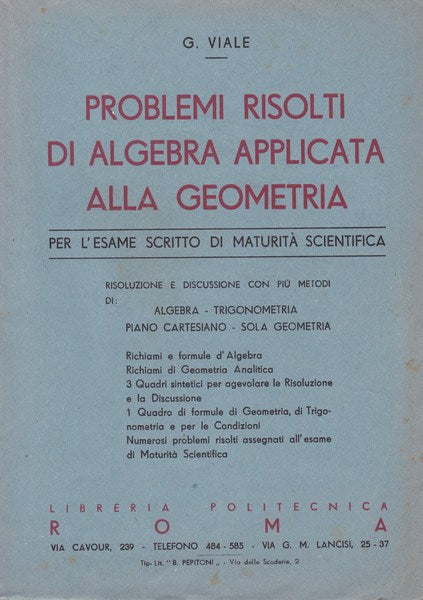 Problemi risolti di algebra applicata alla geometria - copertina