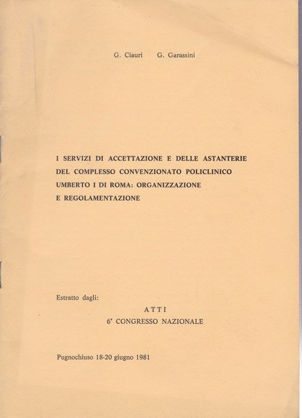 I servizi di accettazione (..) Policlinico Umberto I di Roma - copertina