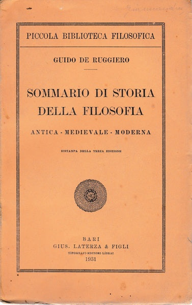 Sommario di storia della filosofia. Antica - Medievale - Moderna - copertina
