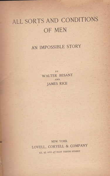 All Sort and Conditions of Men. An Impossible Story. - copertina