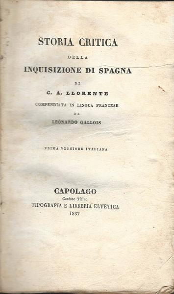 STORIA CRITICA DELLA INQUISIZIONE DI SPAGNA - copertina