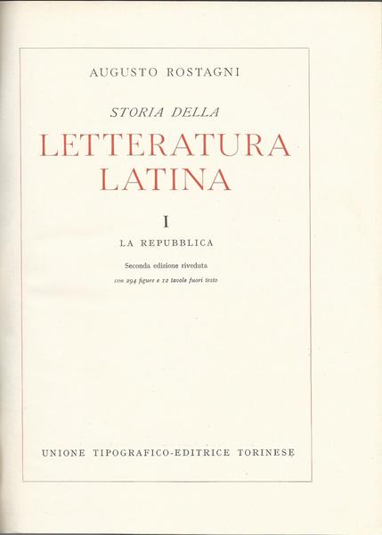Storia della LETTERATURA LATINA. VOLUME I. LA REPUBBLICA - copertina