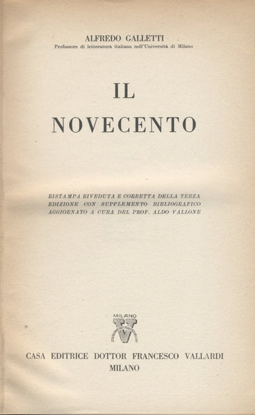 STORIA LETTERARIA D'ITALIA. IL NOVECENTO - copertina