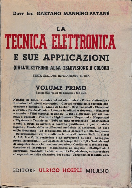 La tecnica elettronica e sue applicazioni. Volume primo - copertina