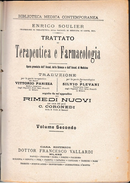 Terapeutica e Farmacologia. Volume secondo - copertina