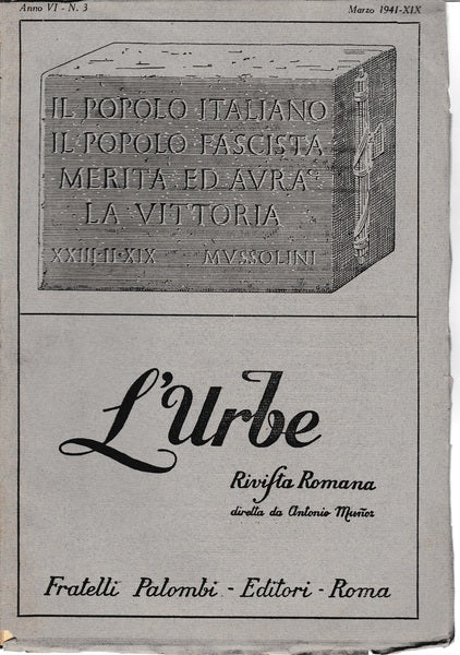 L'urbe. Rivista Romana. Anno VI - N° 3 Marzo 1941 - XIX - copertina